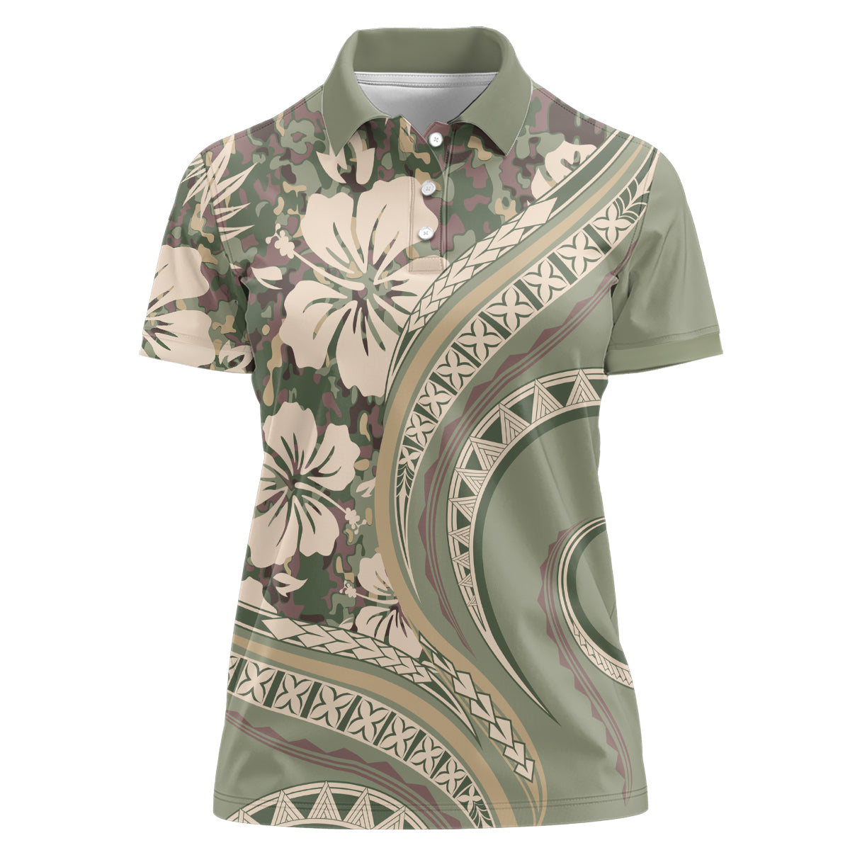 Hawaiian Hibiscus Tribal Vintage Motif Women Polo Shirt Ver 6