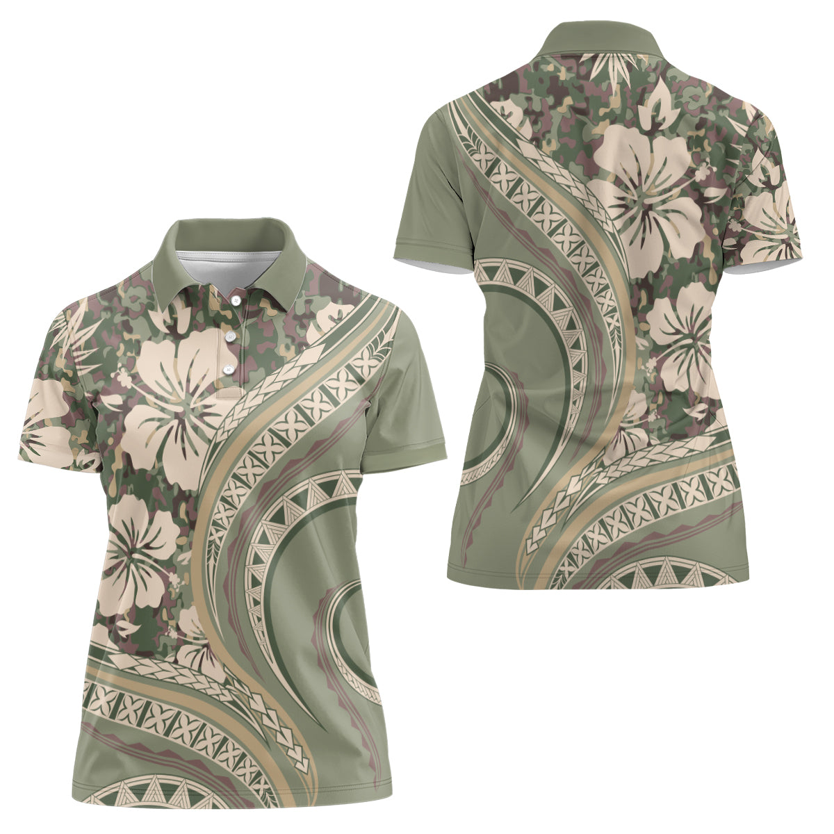 Hawaiian Hibiscus Tribal Vintage Motif Women Polo Shirt Ver 6