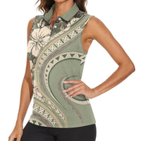 Hawaiian Hibiscus Tribal Vintage Motif Women Sleeveless Polo Shirt Ver 6