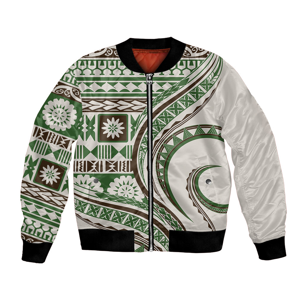 Hawaiian Hibiscus Tribal Vintage Motif Bomber Jacket Ver 7 LT9 Unisex Green - Polynesian Pride