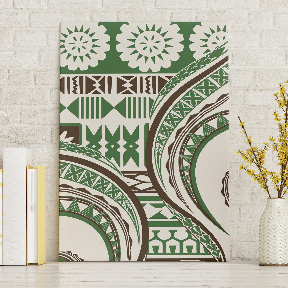Hawaiian Hibiscus Tribal Vintage Motif Canvas Wall Art Ver 7 LT9 Without Frame Green - Polynesian Pride