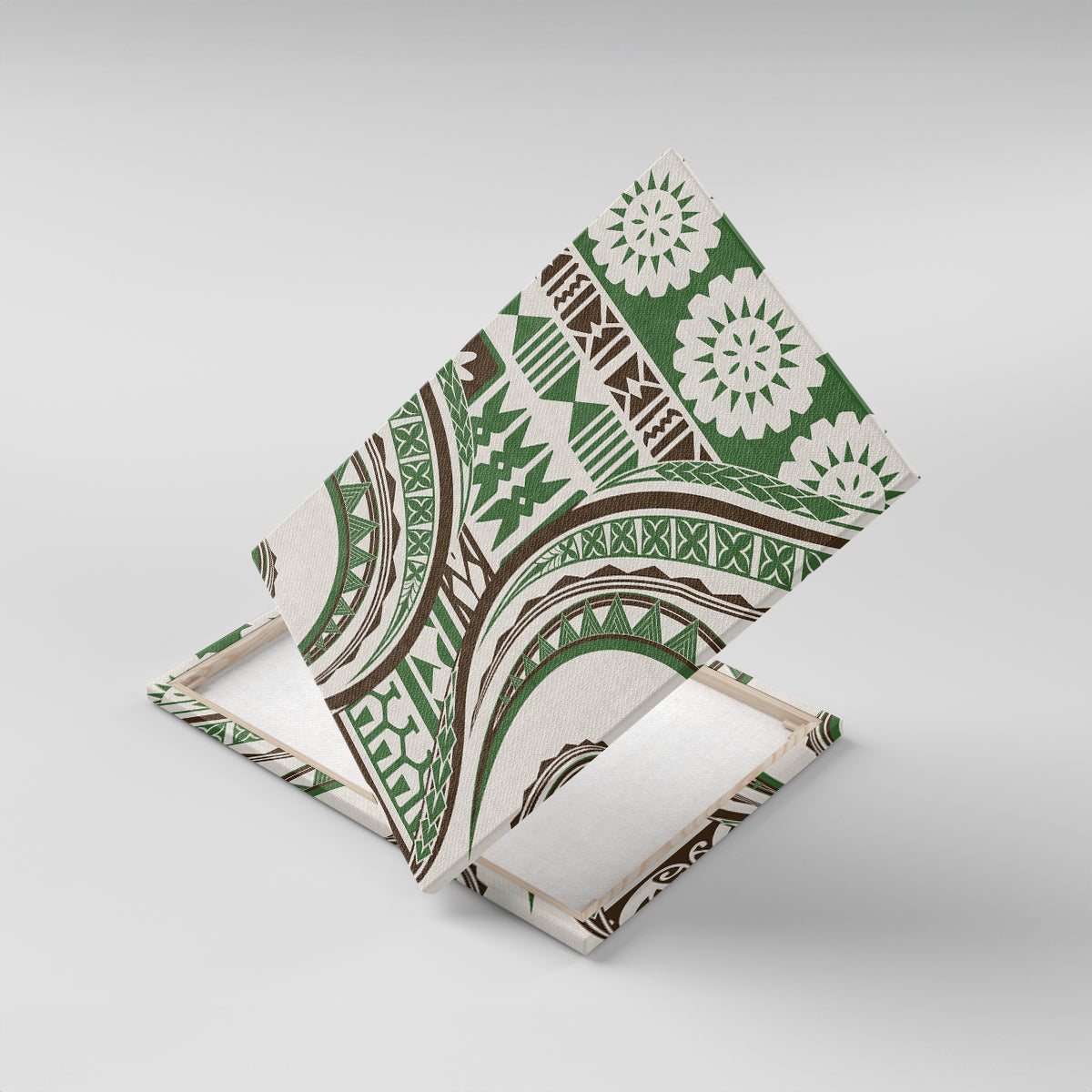 Hawaiian Hibiscus Tribal Vintage Motif Canvas Wall Art Ver 7 LT9 With Frame Green - Polynesian Pride