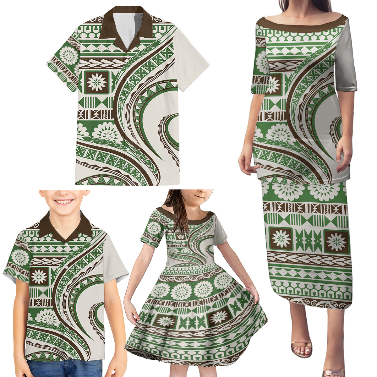 Hawaiian Hibiscus Tribal Vintage Motif Family Matching Puletasi and Hawaiian Shirt Ver 7 LT9 - Polynesian Pride