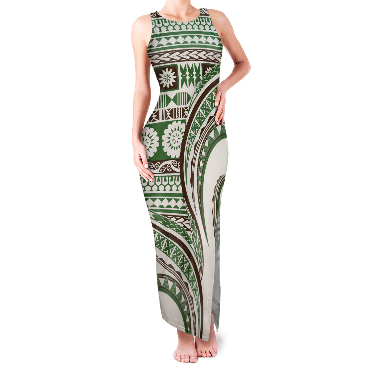 Hawaiian Hibiscus Tribal Vintage Motif Family Matching Tank Maxi Dress and Hawaiian Shirt Ver 7