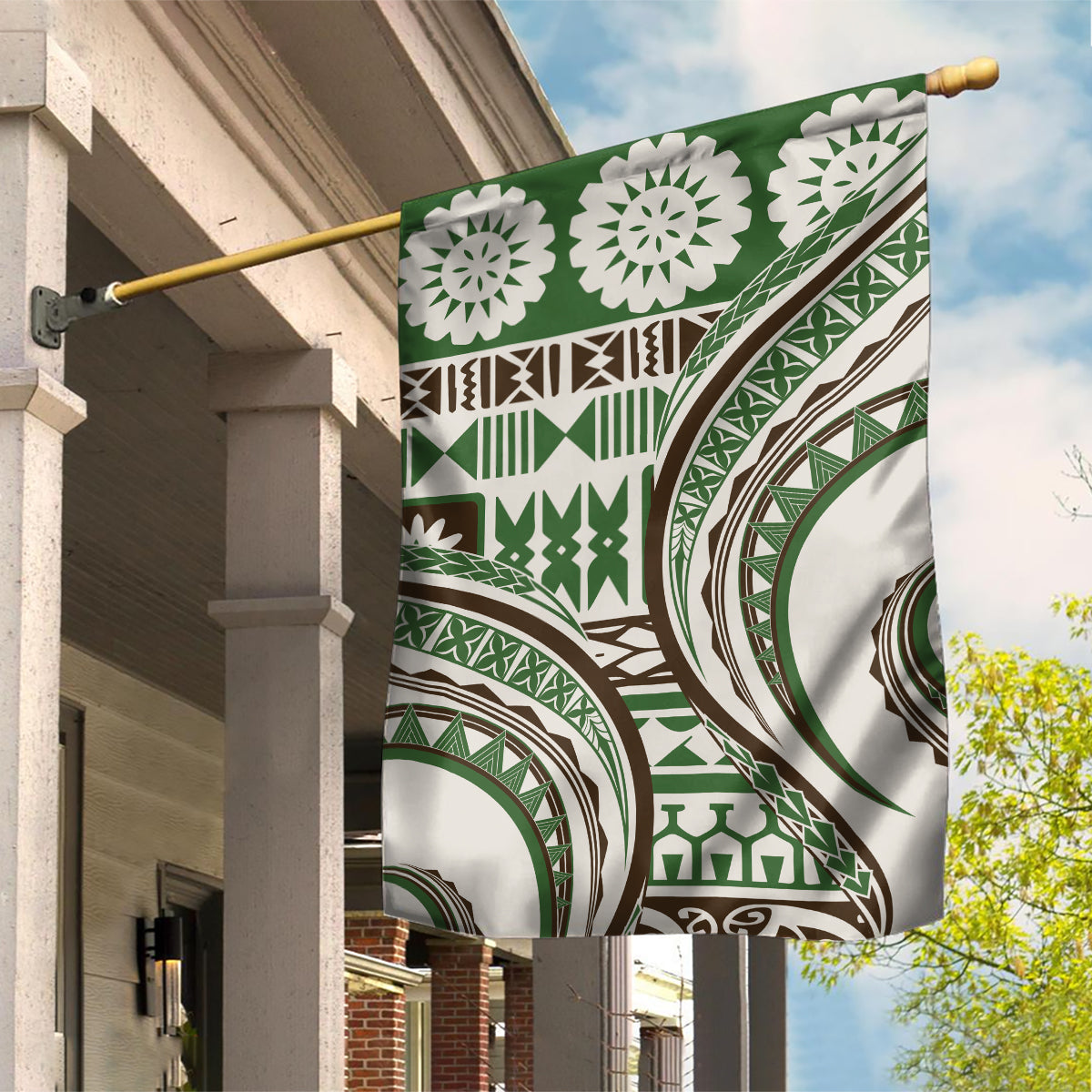 Hawaiian Hibiscus Tribal Vintage Motif Garden Flag Ver 7 LT9 House Flag Green - Polynesian Pride