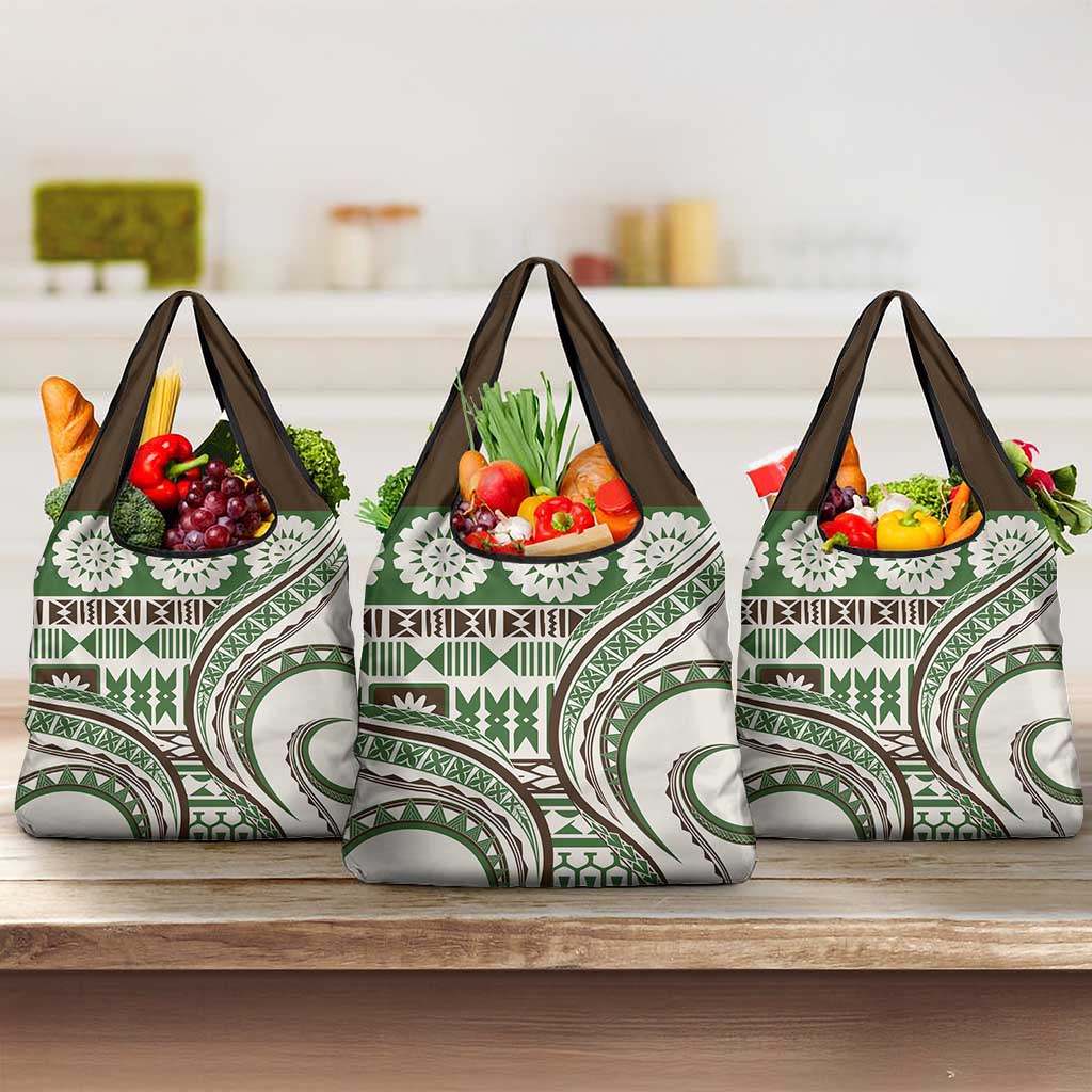 Hawaiian Hibiscus Tribal Vintage Motif Grocery Bag Ver 7 LT9 3-pack One Size Green - Polynesian Pride