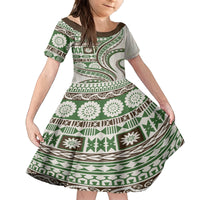 Hawaiian Hibiscus Tribal Vintage Motif Kid Short Sleeve Dress Ver 7 LT9 KID Green - Polynesian Pride