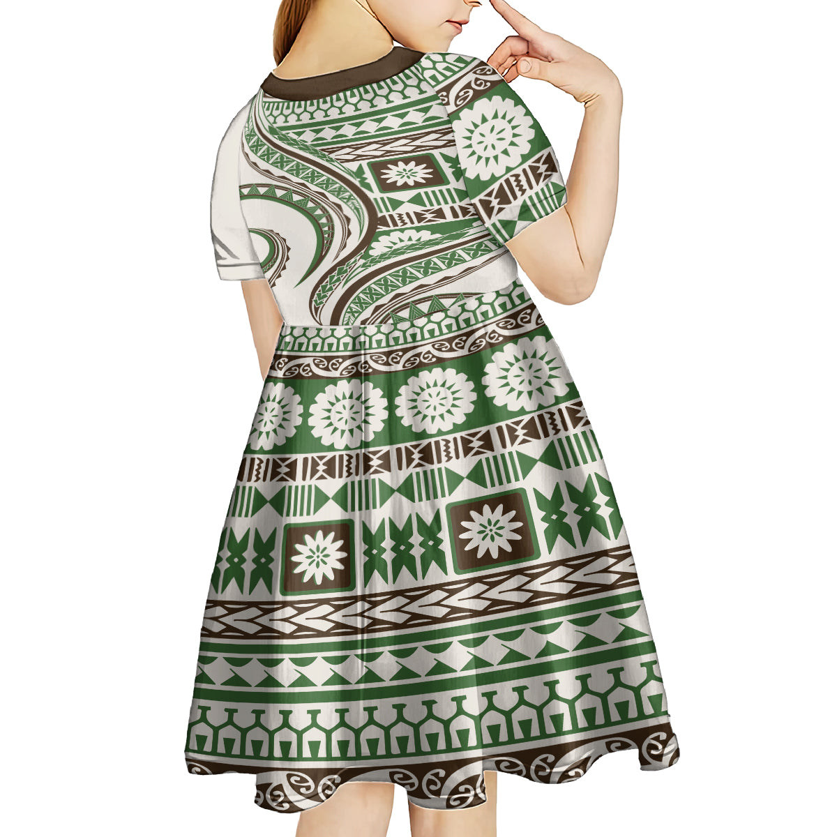 Hawaiian Hibiscus Tribal Vintage Motif Kid Short Sleeve Dress Ver 7 LT9 - Polynesian Pride