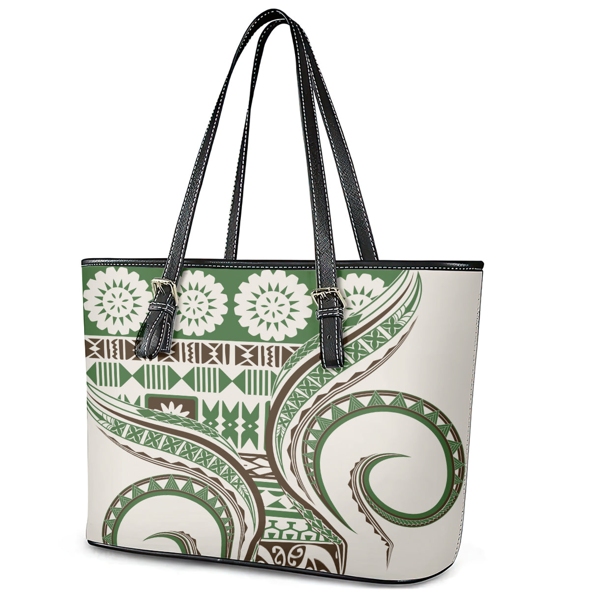 Hawaiian Hibiscus Tribal Vintage Motif Leather Tote Bag Ver 7 LT9 - Polynesian Pride