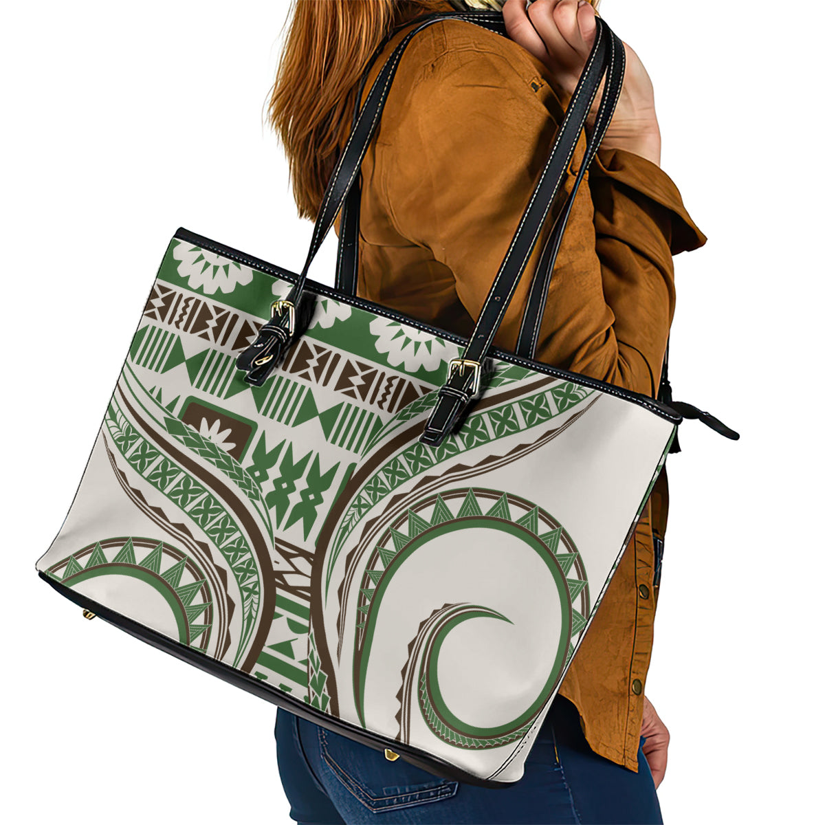 Hawaiian Hibiscus Tribal Vintage Motif Leather Tote Bag Ver 7 LT9 - Polynesian Pride
