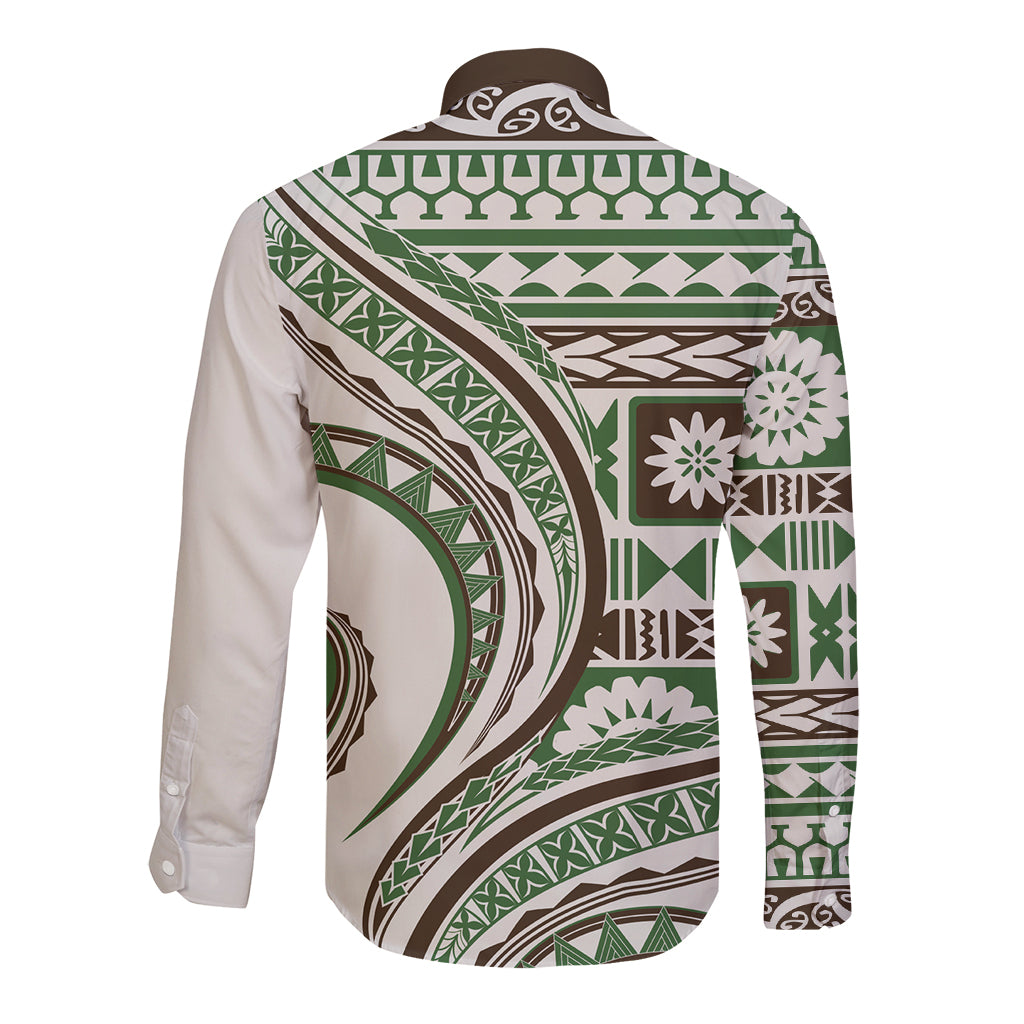 Hawaiian Hibiscus Tribal Vintage Motif Long Sleeve Button Shirt Ver 7