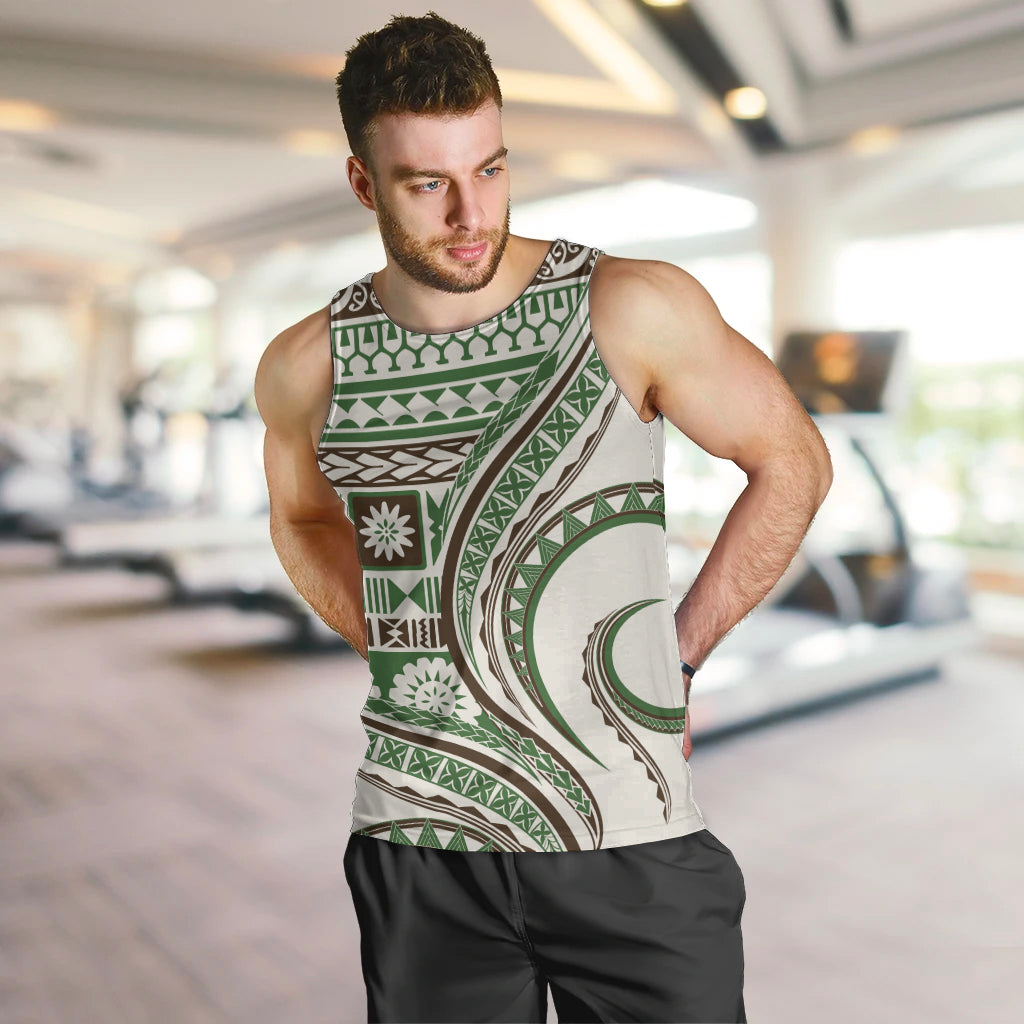 Hawaiian Hibiscus Tribal Vintage Motif Men Tank Top Ver 7 LT9 Green - Polynesian Pride