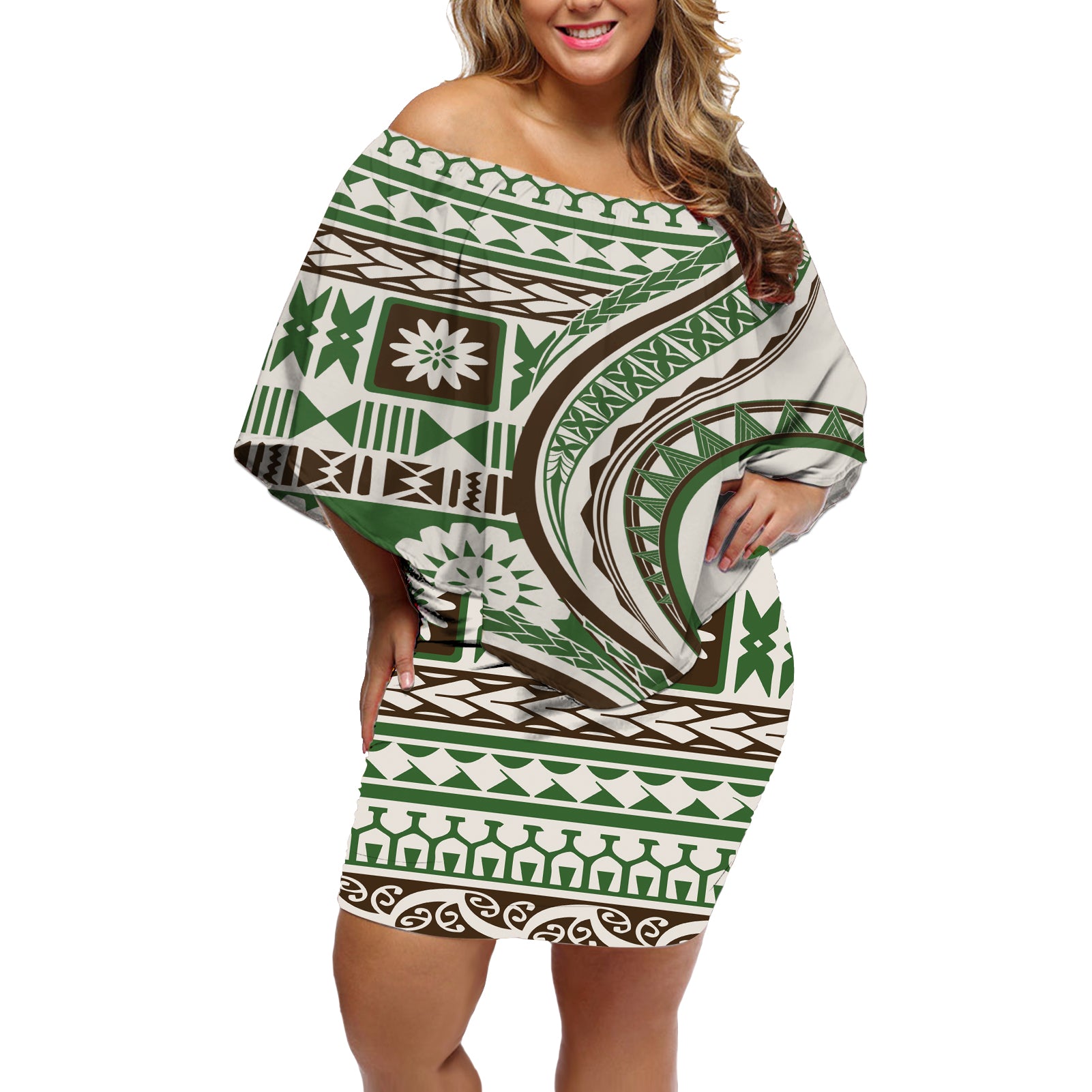 Hawaiian Hibiscus Tribal Vintage Motif Off Shoulder Short Dress Ver 7