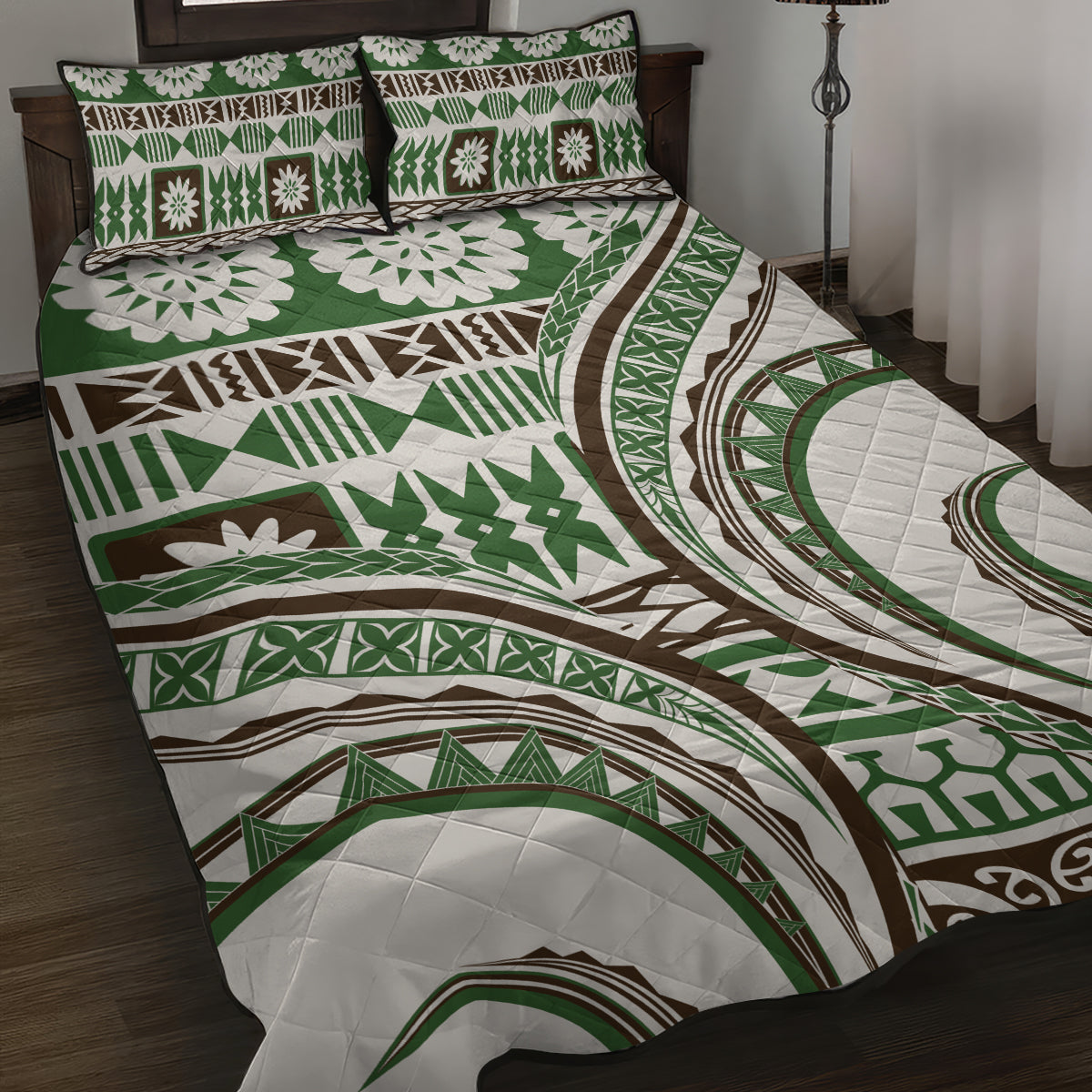 Hawaiian Hibiscus Tribal Vintage Motif Quilt Bed Set Ver 7 LT9 Green - Polynesian Pride