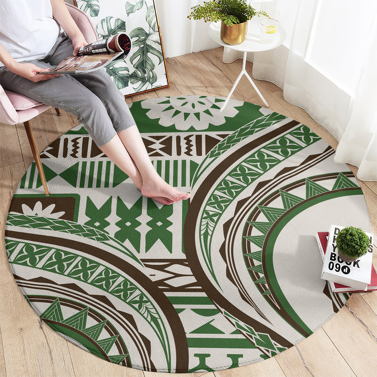 Hawaiian Hibiscus Tribal Vintage Motif Round Carpet Ver 7