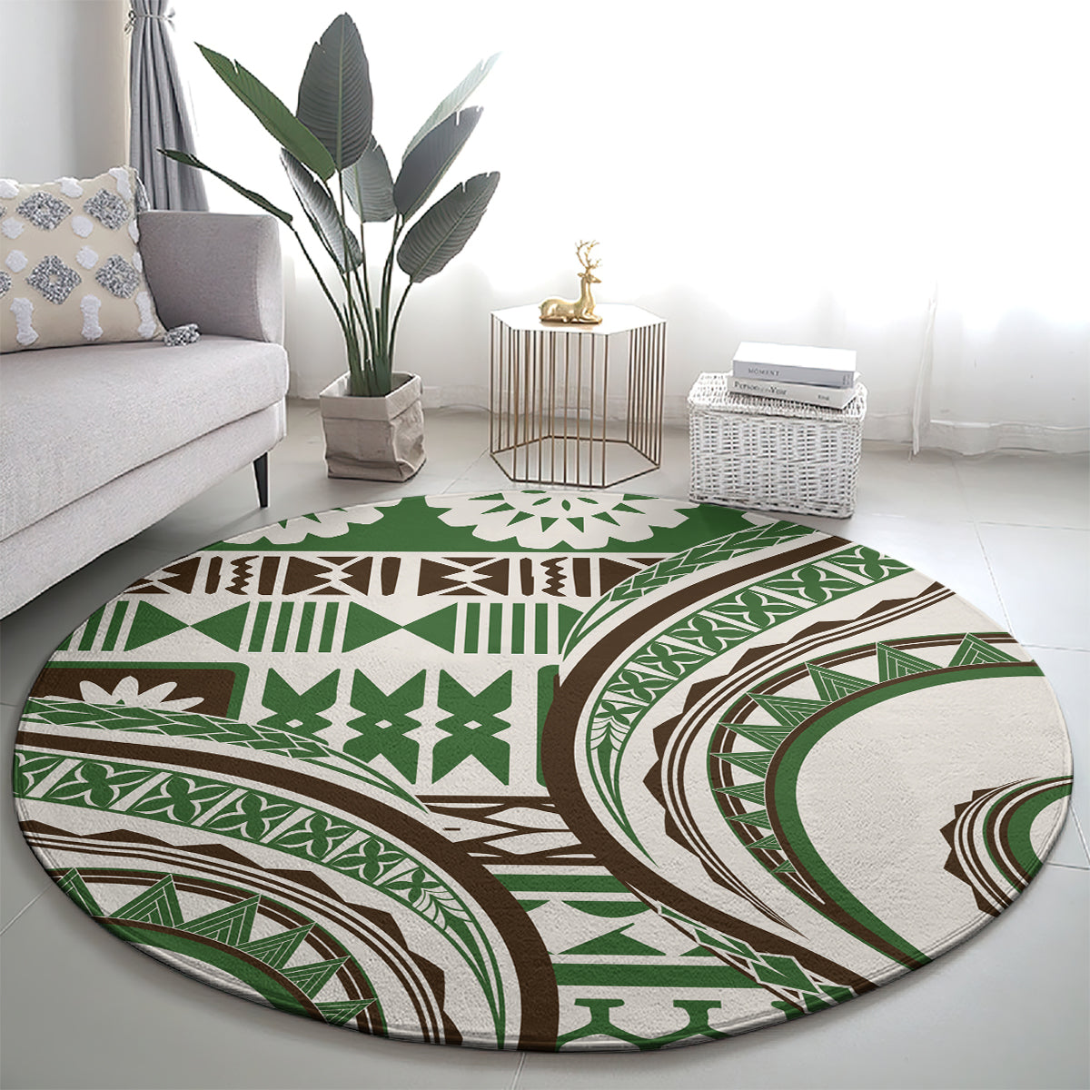 Hawaiian Hibiscus Tribal Vintage Motif Round Carpet Ver 7