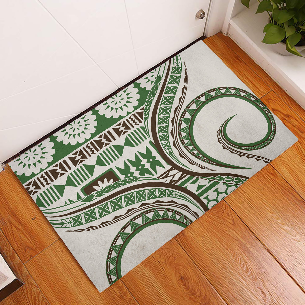 Hawaiian Hibiscus Tribal Vintage Motif Rubber Doormat Ver 7 LT9 Green - Polynesian Pride