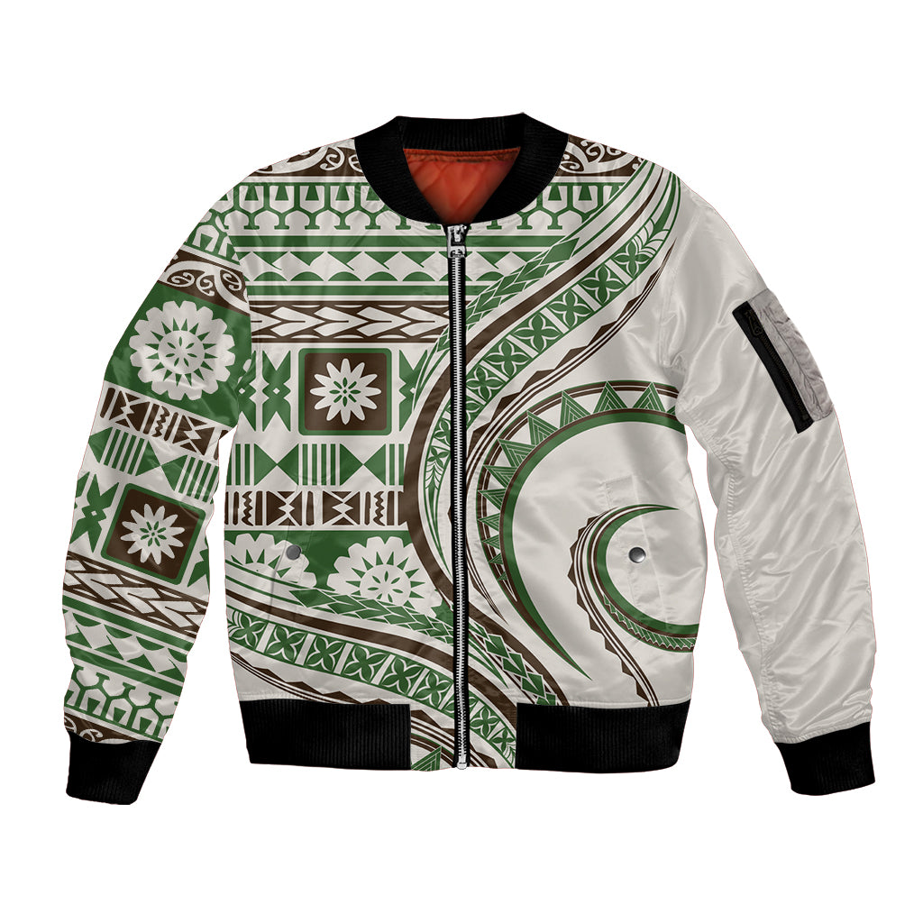 Hawaiian Hibiscus Tribal Vintage Motif Sleeve Zip Bomber Jacket Ver 7 LT9 Unisex Green - Polynesian Pride