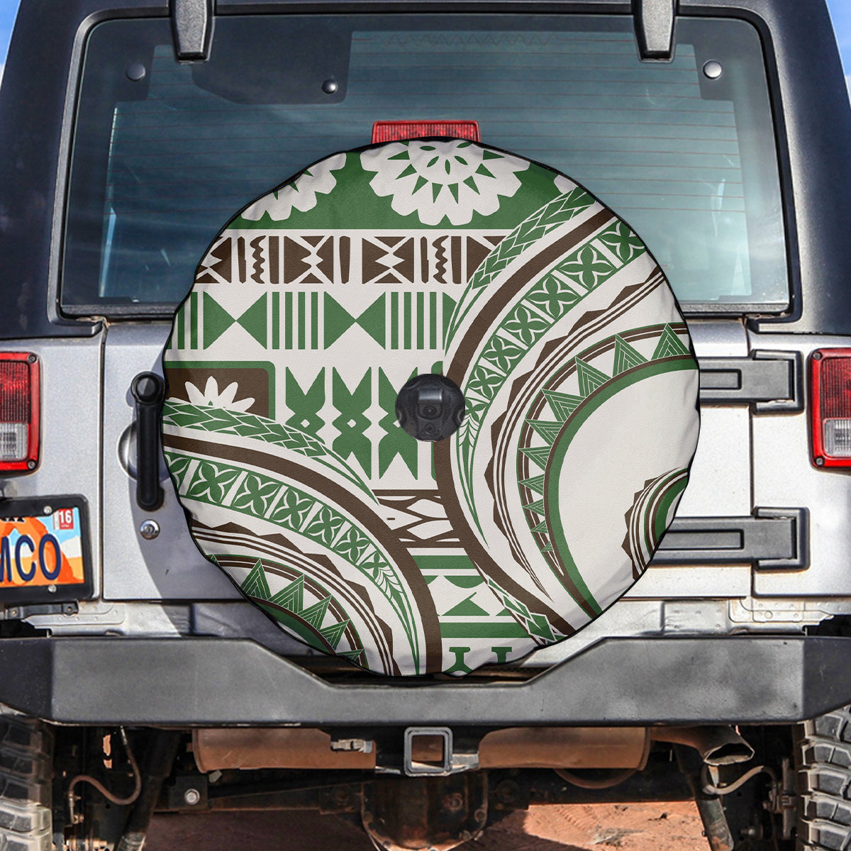 Hawaiian Hibiscus Tribal Vintage Motif Spare Tire Cover Ver 7 LT9 Green - Polynesian Pride