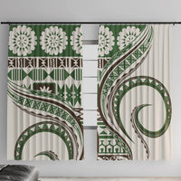Hawaiian Hibiscus Tribal Vintage Motif Window Curtain Ver 7 LT9 With Hooks Green - Polynesian Pride