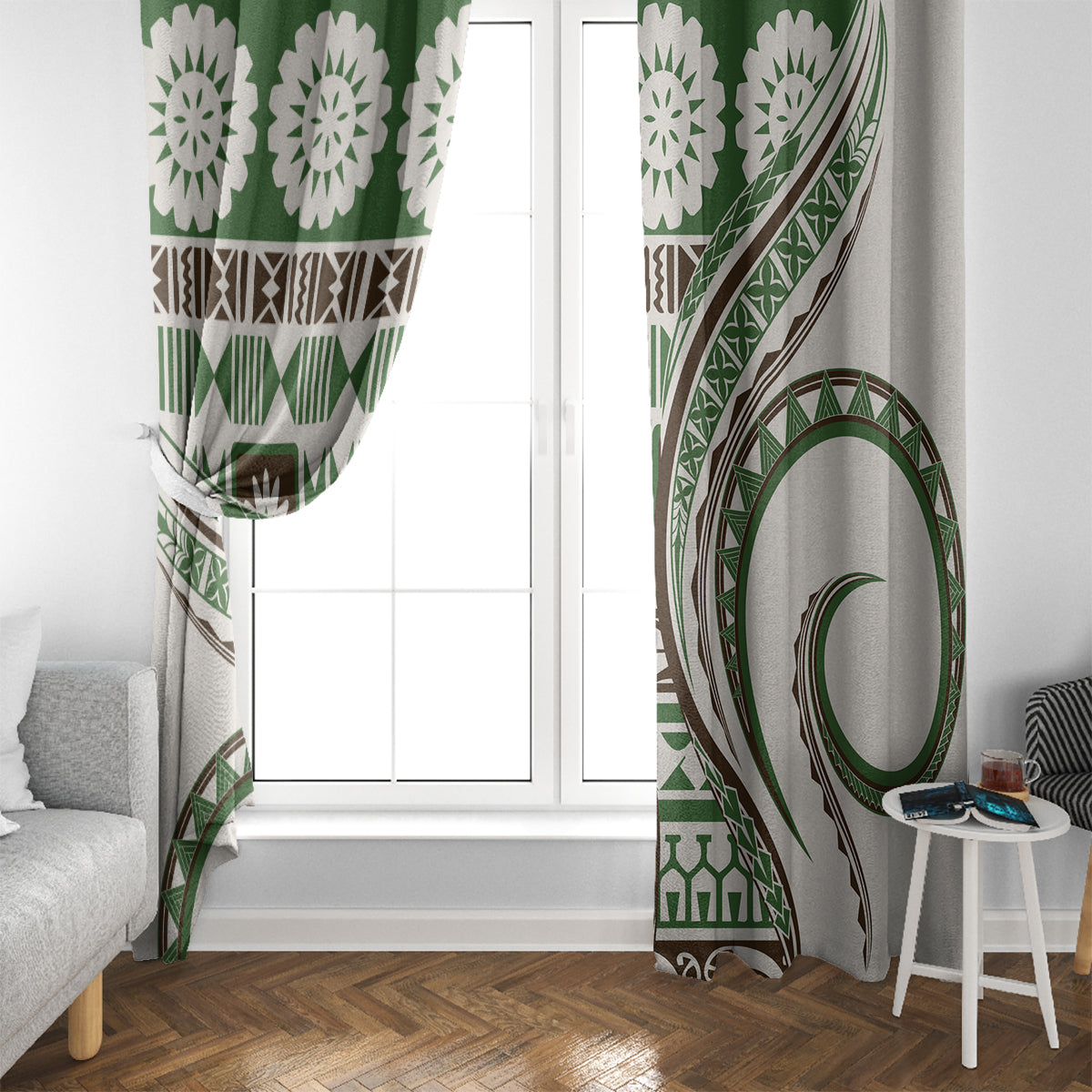 Hawaiian Hibiscus Tribal Vintage Motif Window Curtain Ver 7 LT9 - Polynesian Pride