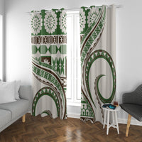 Hawaiian Hibiscus Tribal Vintage Motif Window Curtain Ver 7 LT9 With Grommets Green - Polynesian Pride