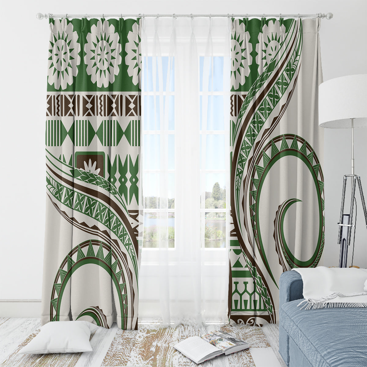 Hawaiian Hibiscus Tribal Vintage Motif Window Curtain Ver 7 LT9 - Polynesian Pride