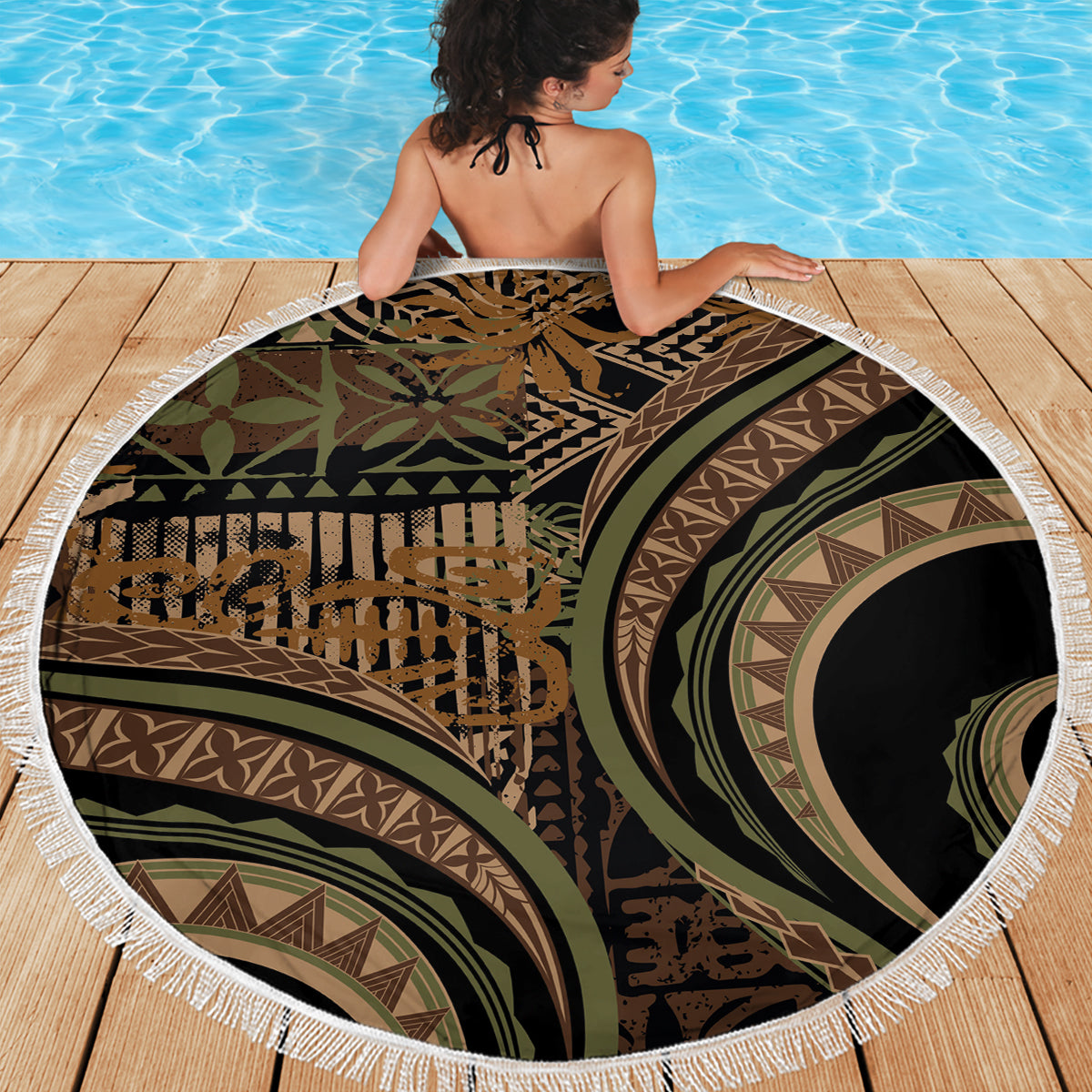 Hawaiian Hibiscus Tribal Vintage Motif Beach Blanket Ver 8 LT9 - Polynesian Pride