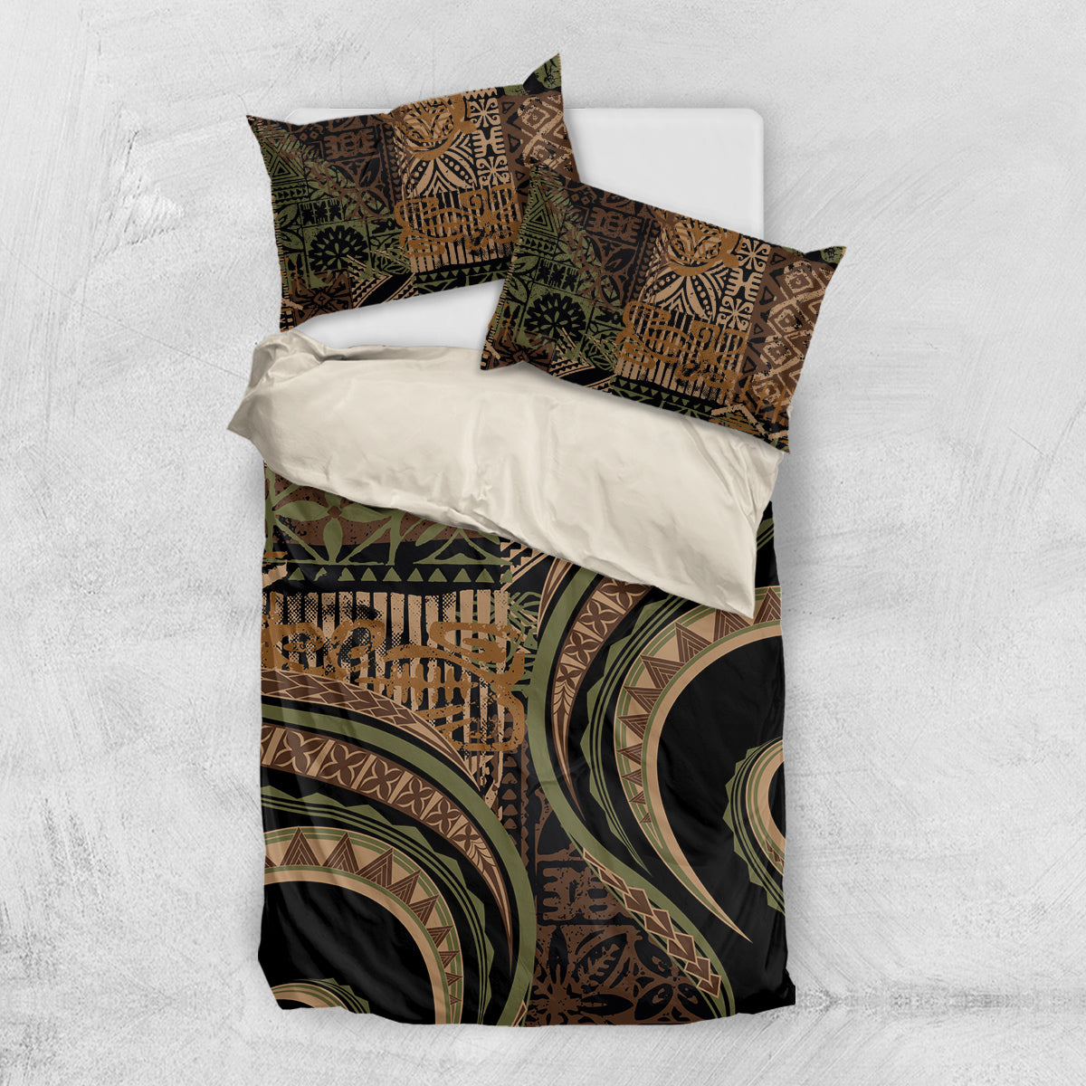 Hawaiian Hibiscus Tribal Vintage Motif Bedding Set Ver 8 LT9 US Twin 172cm x 218cm Brown - Polynesian Pride