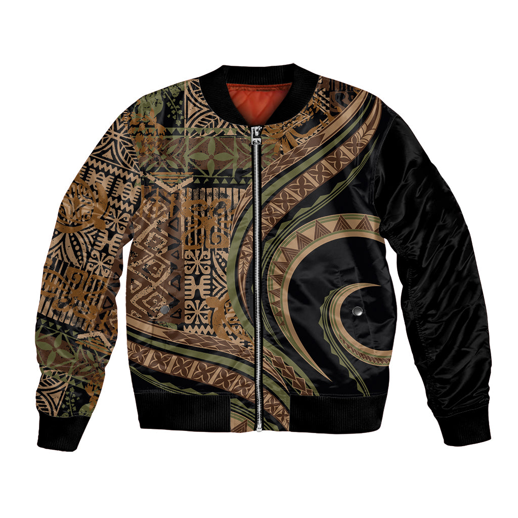 Hawaiian Hibiscus Tribal Vintage Motif Bomber Jacket Ver 8 LT9 Unisex Brown - Polynesian Pride