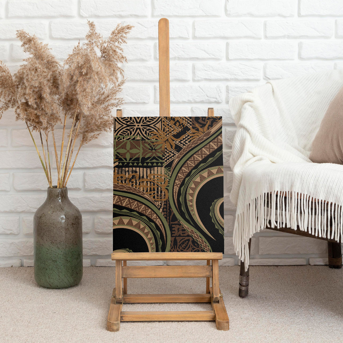 Hawaiian Hibiscus Tribal Vintage Motif Canvas Wall Art Ver 8 LT9 - Polynesian Pride