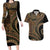 Hawaiian Hibiscus Tribal Vintage Motif Couples Matching Long Sleeve Bodycon Dress and Hawaiian Shirt Ver 8