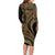 Hawaiian Hibiscus Tribal Vintage Motif Family Matching Long Sleeve Bodycon Dress and Hawaiian Shirt Ver 8