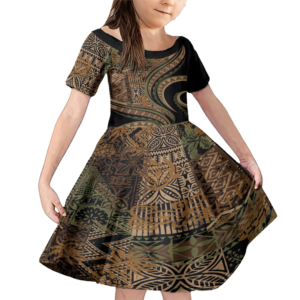 Hawaiian Hibiscus Tribal Vintage Motif Family Matching Mermaid Dress and Hawaiian Shirt Ver 8