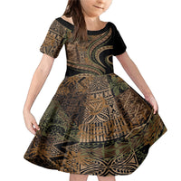 Hawaiian Hibiscus Tribal Vintage Motif Family Matching Mermaid Dress and Hawaiian Shirt Ver 8