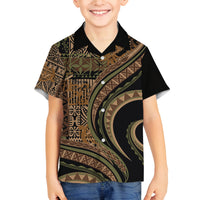 Hawaiian Hibiscus Tribal Vintage Motif Family Matching Off Shoulder Maxi Dress and Hawaiian Shirt Ver 8