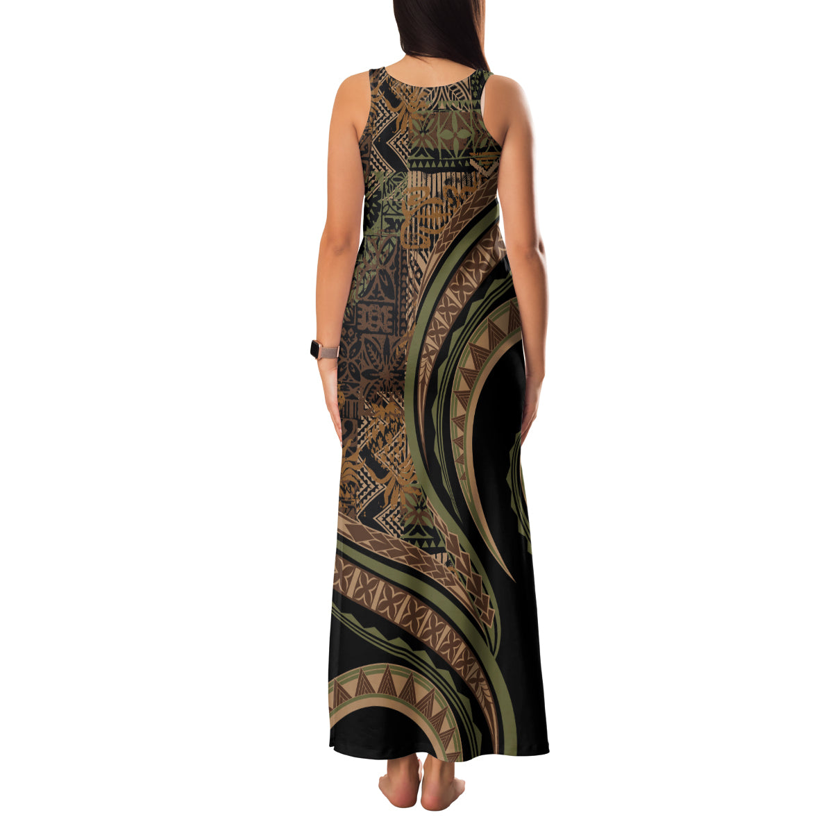Hawaiian Hibiscus Tribal Vintage Motif Family Matching Tank Maxi Dress and Hawaiian Shirt Ver 8