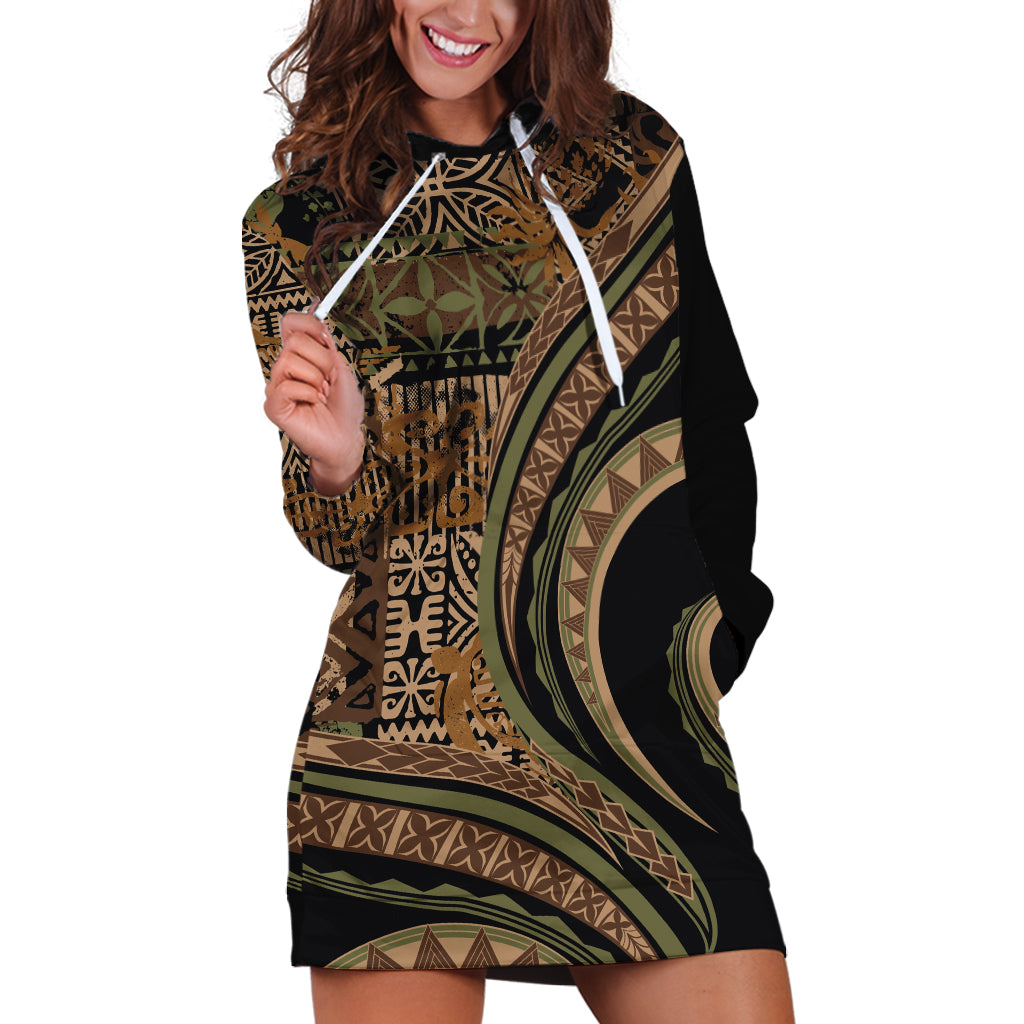 Hawaiian Hibiscus Tribal Vintage Motif Hoodie Dress Ver 8 LT9 Brown - Polynesian Pride