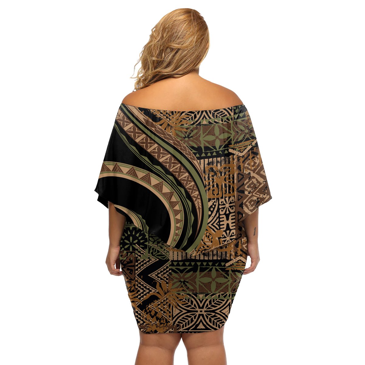 Hawaiian Hibiscus Tribal Vintage Motif Off Shoulder Short Dress Ver 8 LT9 - Polynesian Pride