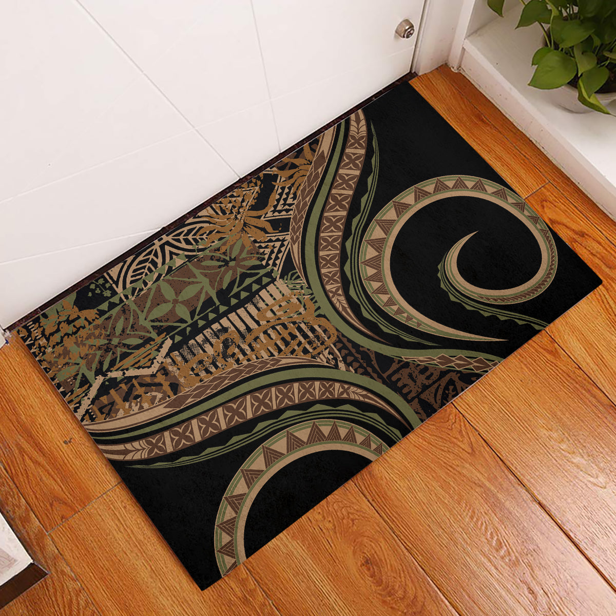 Hawaiian Hibiscus Tribal Vintage Motif Rubber Doormat Ver 8 LT9 Brown - Polynesian Pride