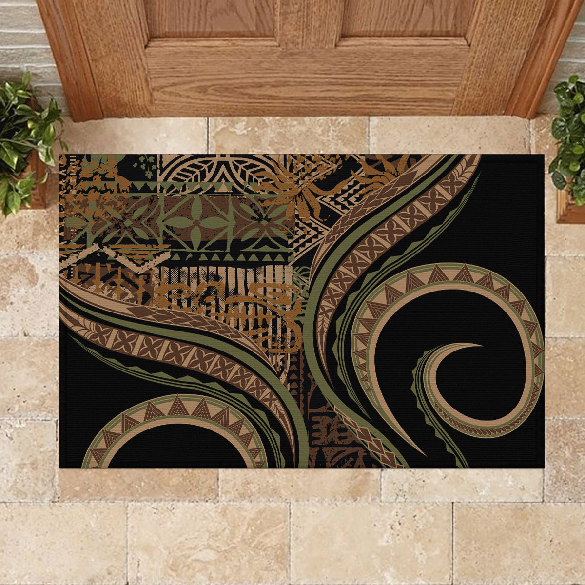 Hawaiian Hibiscus Tribal Vintage Motif Rubber Doormat Ver 8 LT9 - Polynesian Pride