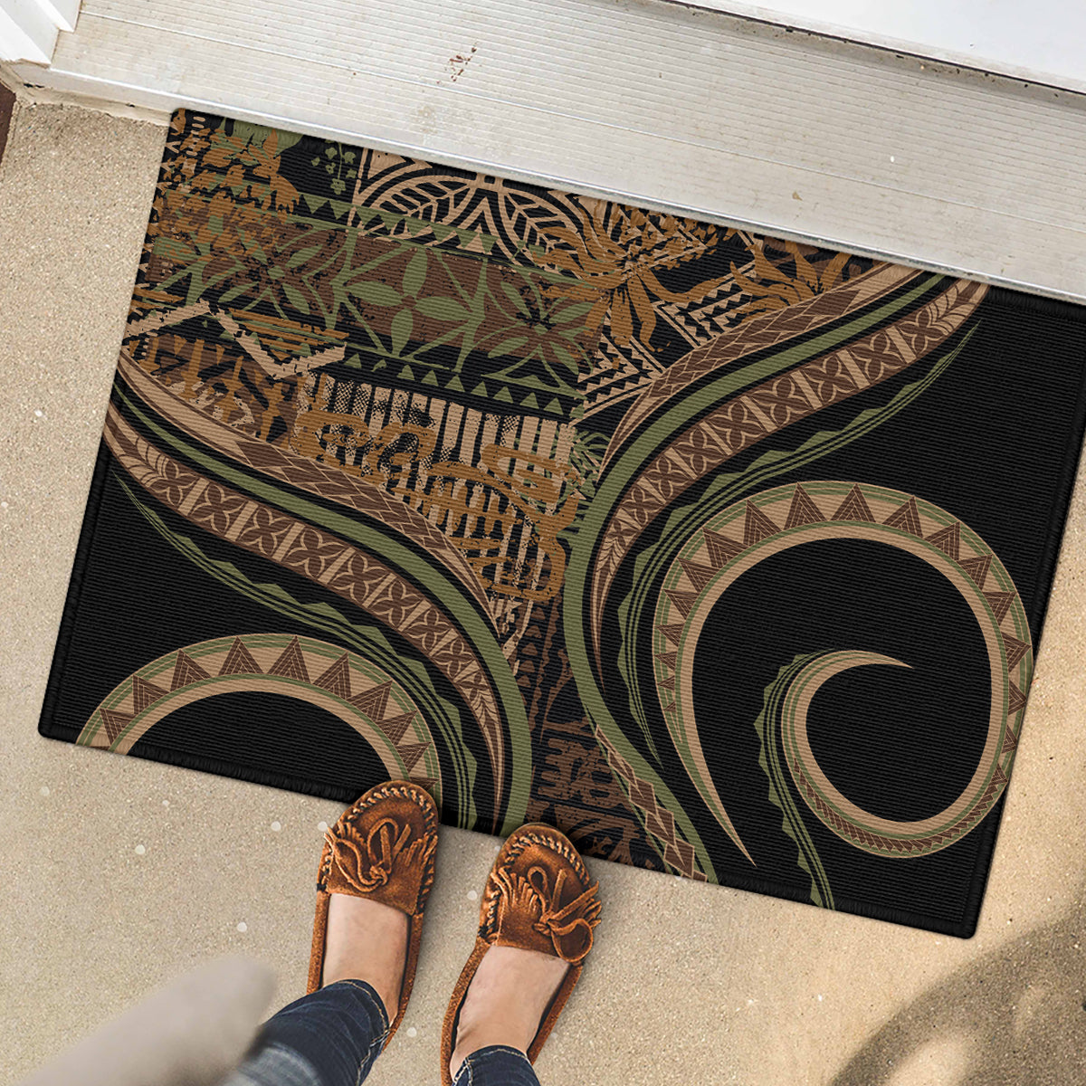 Hawaiian Hibiscus Tribal Vintage Motif Rubber Doormat Ver 8 LT9 - Polynesian Pride
