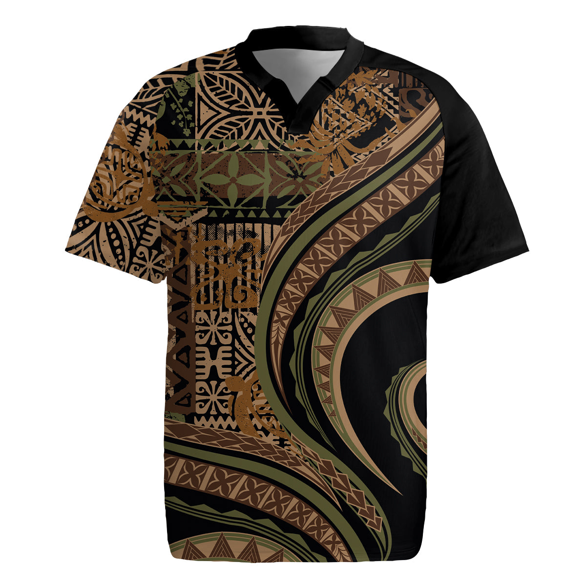 Hawaiian Hibiscus Tribal Vintage Motif Rugby Jersey Ver 8 LT9 Brown - Polynesian Pride