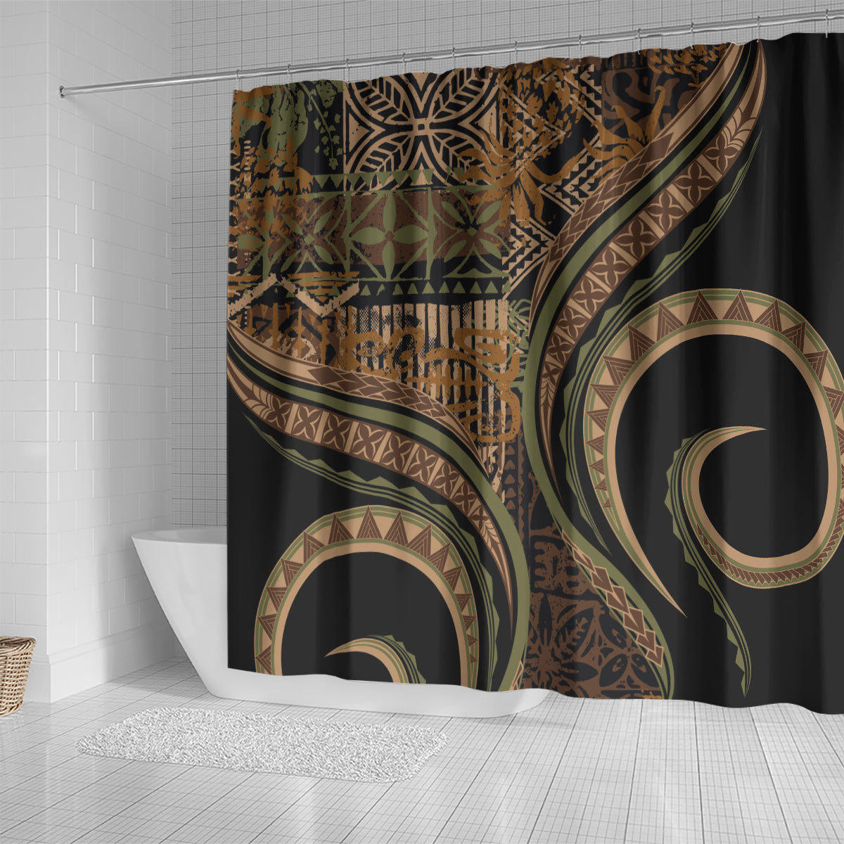 Hawaiian Hibiscus Tribal Vintage Motif Shower Curtain Ver 8