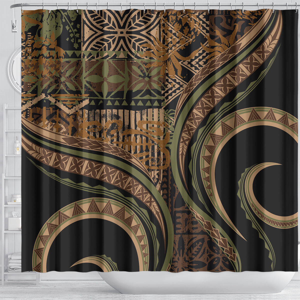 Hawaiian Hibiscus Tribal Vintage Motif Shower Curtain Ver 8