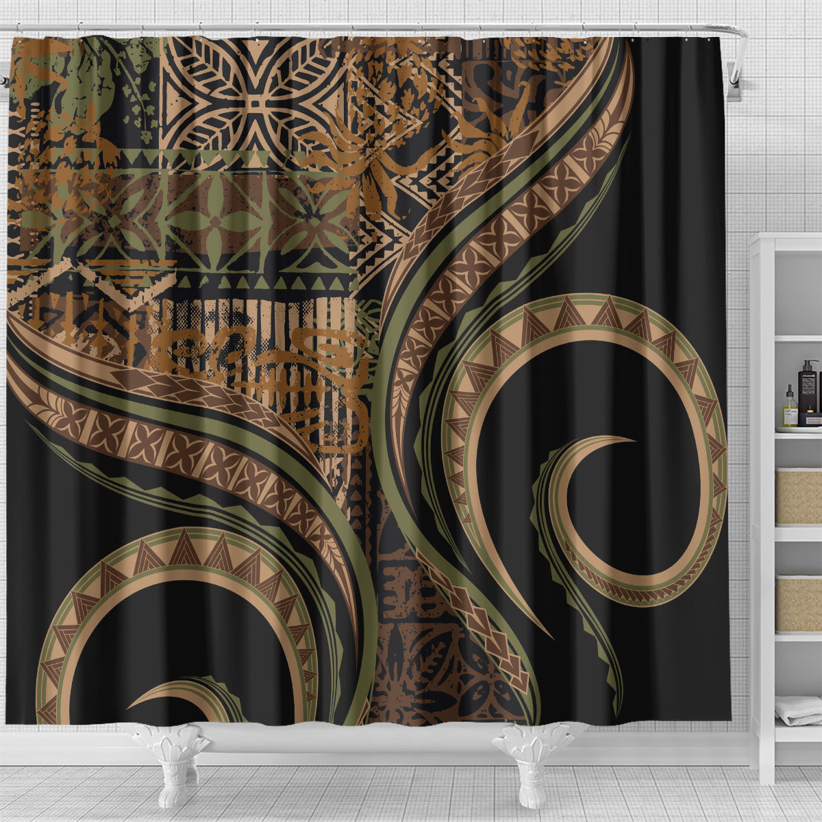 Hawaiian Hibiscus Tribal Vintage Motif Shower Curtain Ver 8