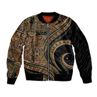 Hawaiian Hibiscus Tribal Vintage Motif Sleeve Zip Bomber Jacket Ver 8 LT9 Unisex Brown - Polynesian Pride