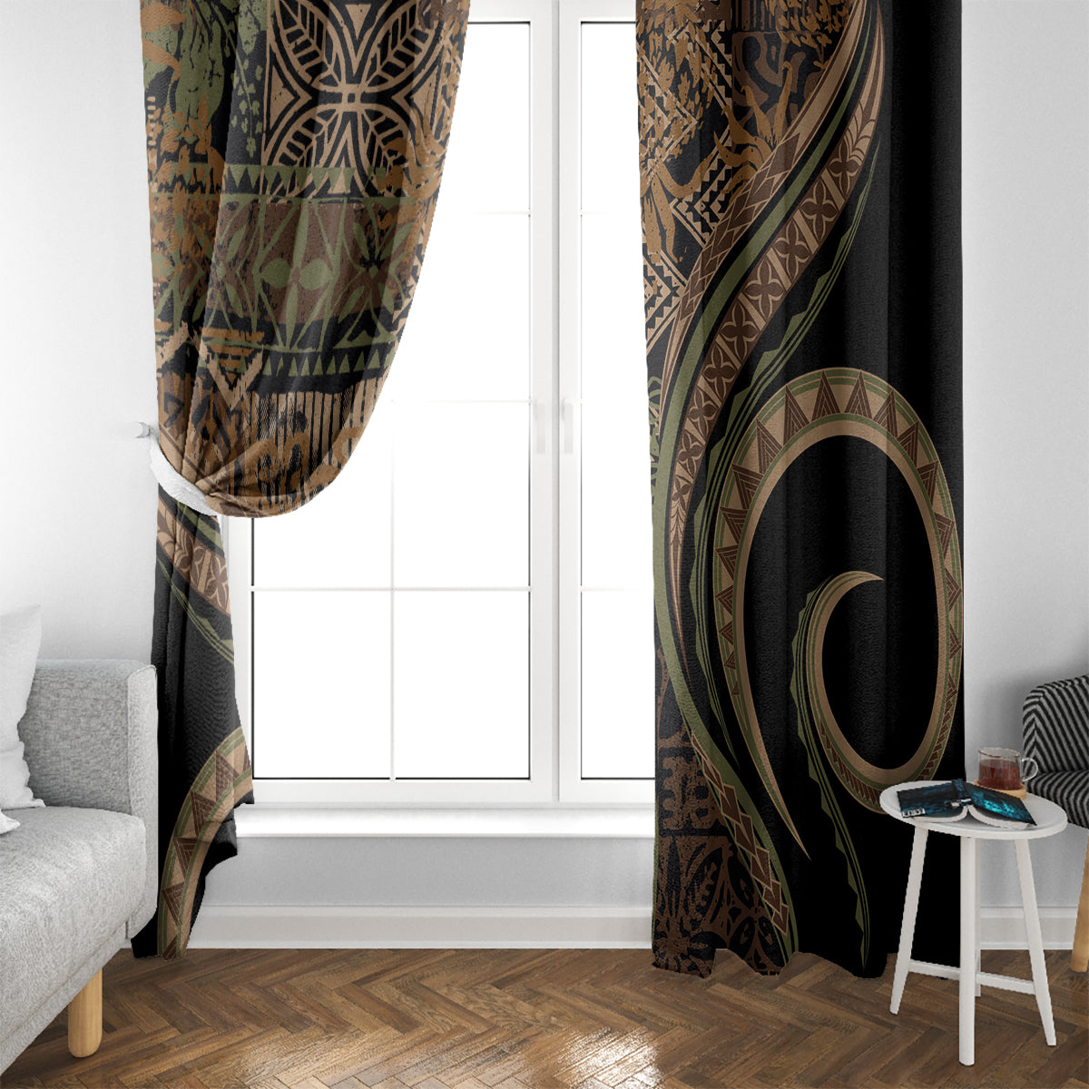 Hawaiian Hibiscus Tribal Vintage Motif Window Curtain Ver 8 LT9 - Polynesian Pride