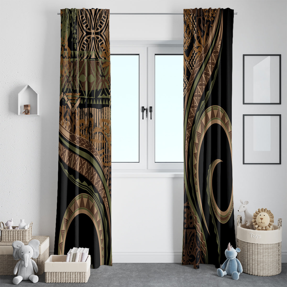 Hawaiian Hibiscus Tribal Vintage Motif Window Curtain Ver 8 LT9 - Polynesian Pride