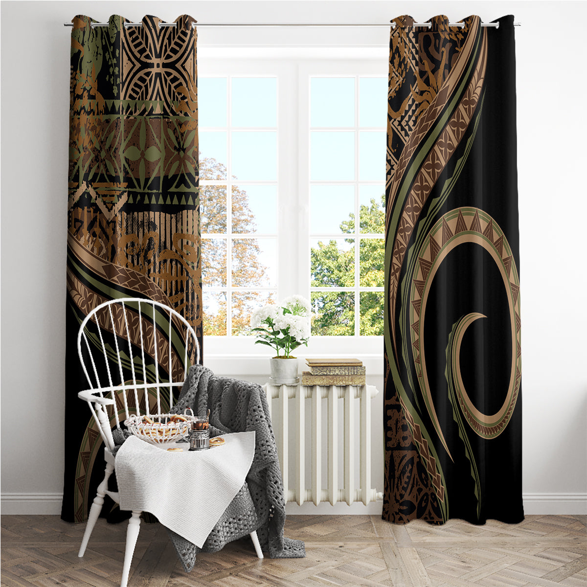 Hawaiian Hibiscus Tribal Vintage Motif Window Curtain Ver 8 LT9 - Polynesian Pride
